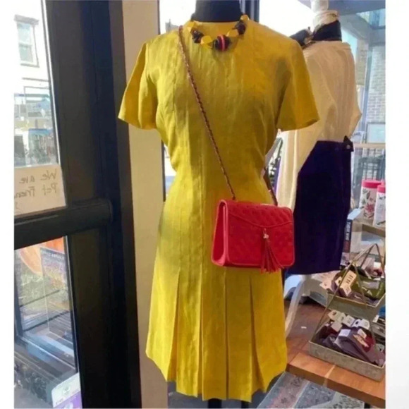 Robert Peters for Julius Garfinckel  Vintage Retro Yellow Silk Dress Pinup - Picture 6 of 9